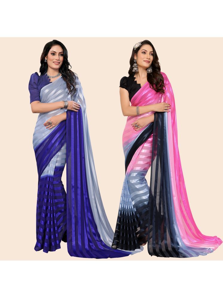     			ANAND SAREES Pack of 2 Satin Striped Saree With Blouse Piece ( Multicolor )