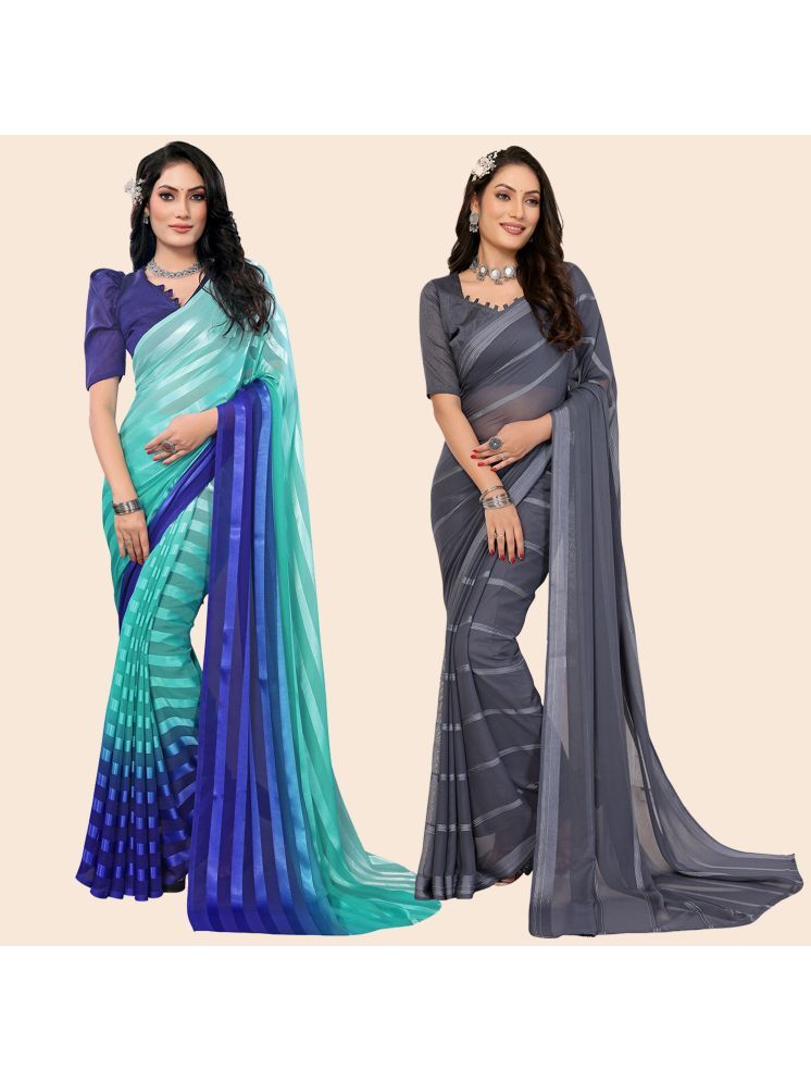     			ANAND SAREES Pack of 2 Satin Striped Saree With Blouse Piece ( Multicolor )