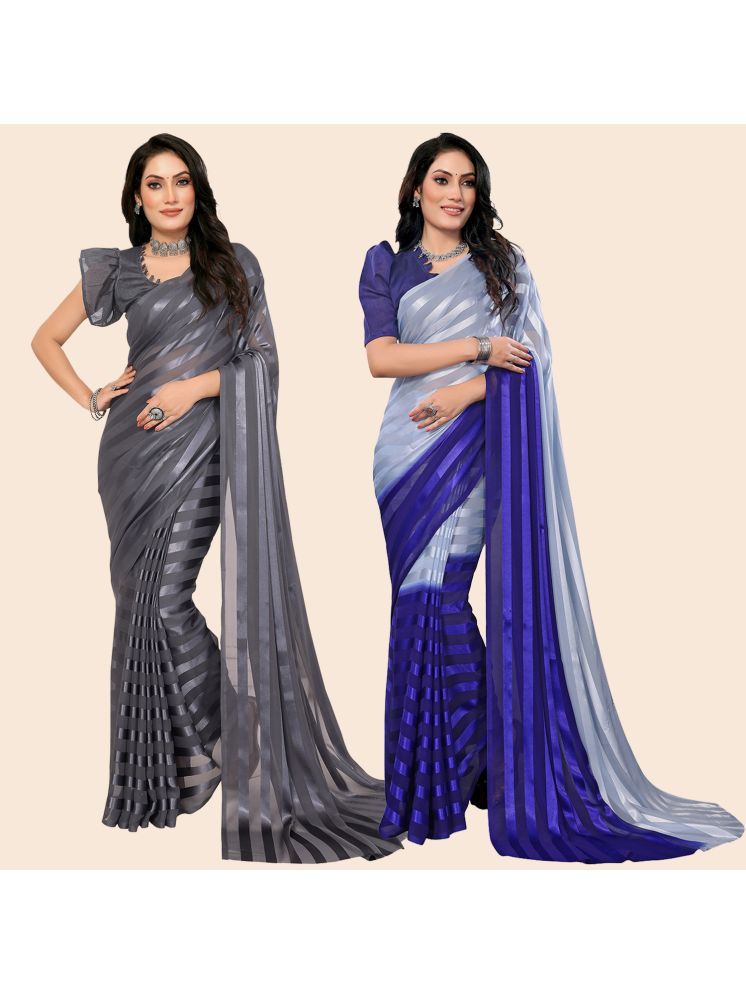     			ANAND SAREES Pack of 2 Satin Striped Saree With Blouse Piece ( Multicolor )