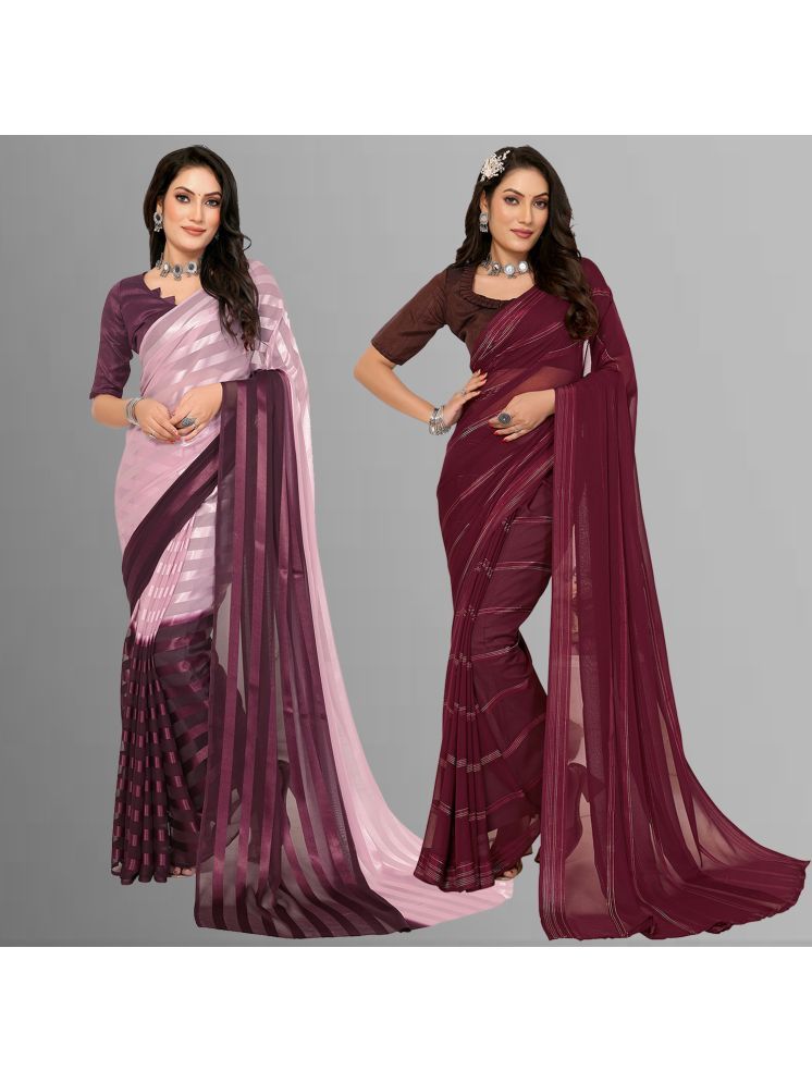     			ANAND SAREES Pack of 2 Satin Striped Saree With Blouse Piece ( Multicolor )