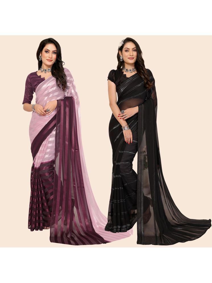     			ANAND SAREES Pack of 2 Satin Striped Saree With Blouse Piece ( Multicolor )