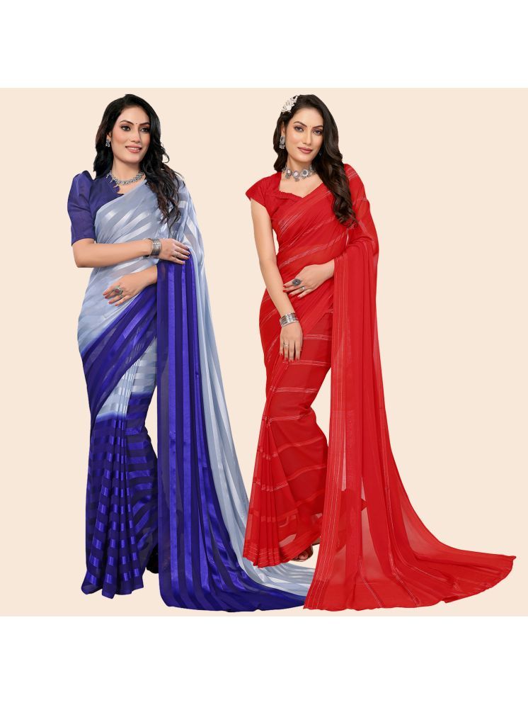     			ANAND SAREES Pack of 2 Satin Striped Saree With Blouse Piece ( Multicolor )