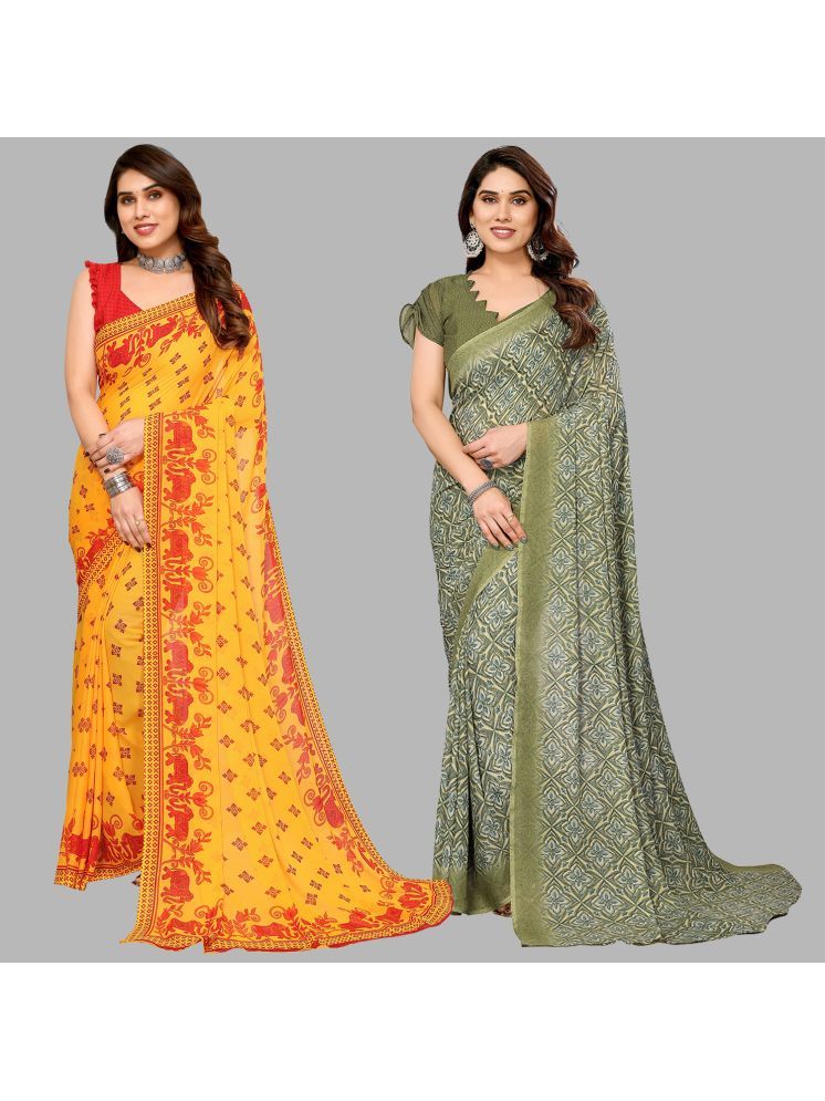     			ANAND SAREES Pack of 2 Georgette Printed Saree With Blouse Piece ( Multicolor )