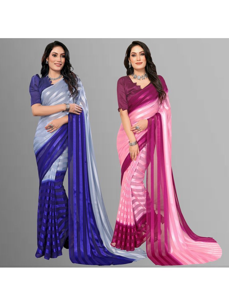     			ANAND SAREES Pack of 2 Satin Striped Saree With Blouse Piece ( Multicolor )