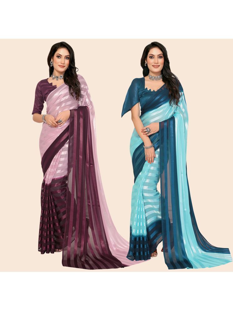     			ANAND SAREES Pack of 2 Satin Striped Saree With Blouse Piece ( Multicolor )