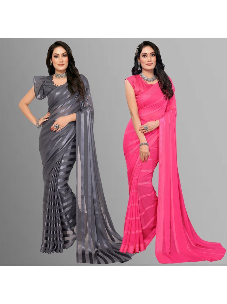     			ANAND SAREES Pack of 2 Satin Striped Saree With Blouse Piece ( Multicolor )