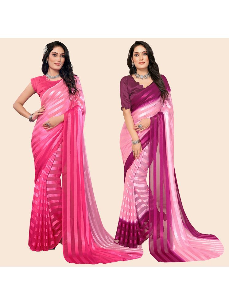     			ANAND SAREES Pack of 2 Satin Striped Saree With Blouse Piece ( Multicolor )