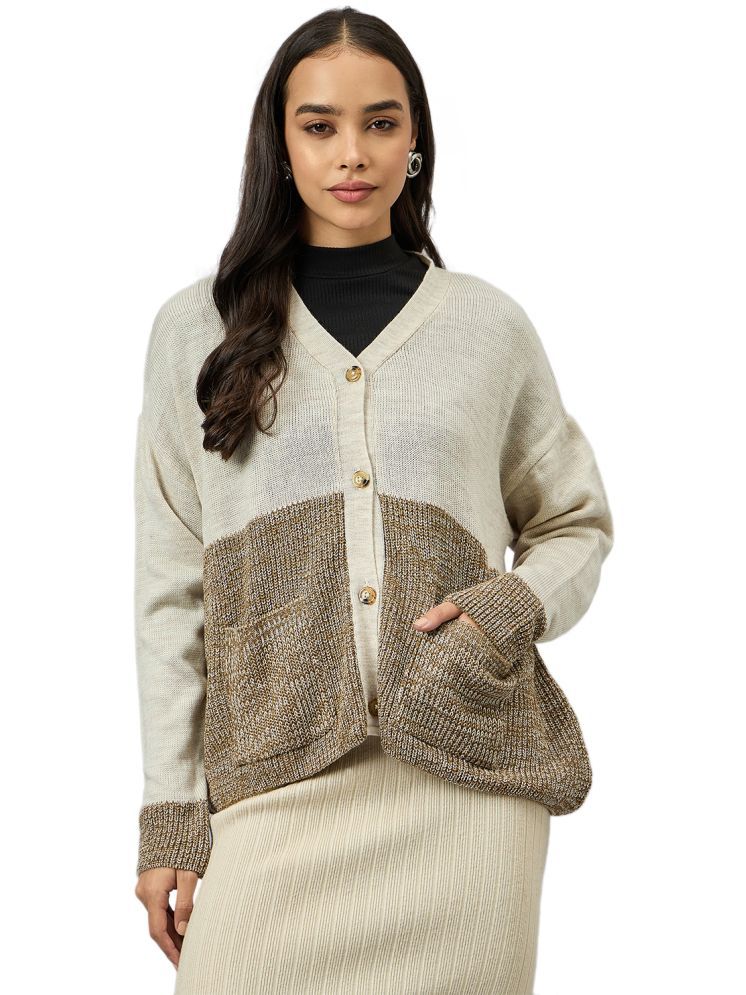     			Club York Acrylic V Neck Women's Buttoned Cardigans - Off White ( )