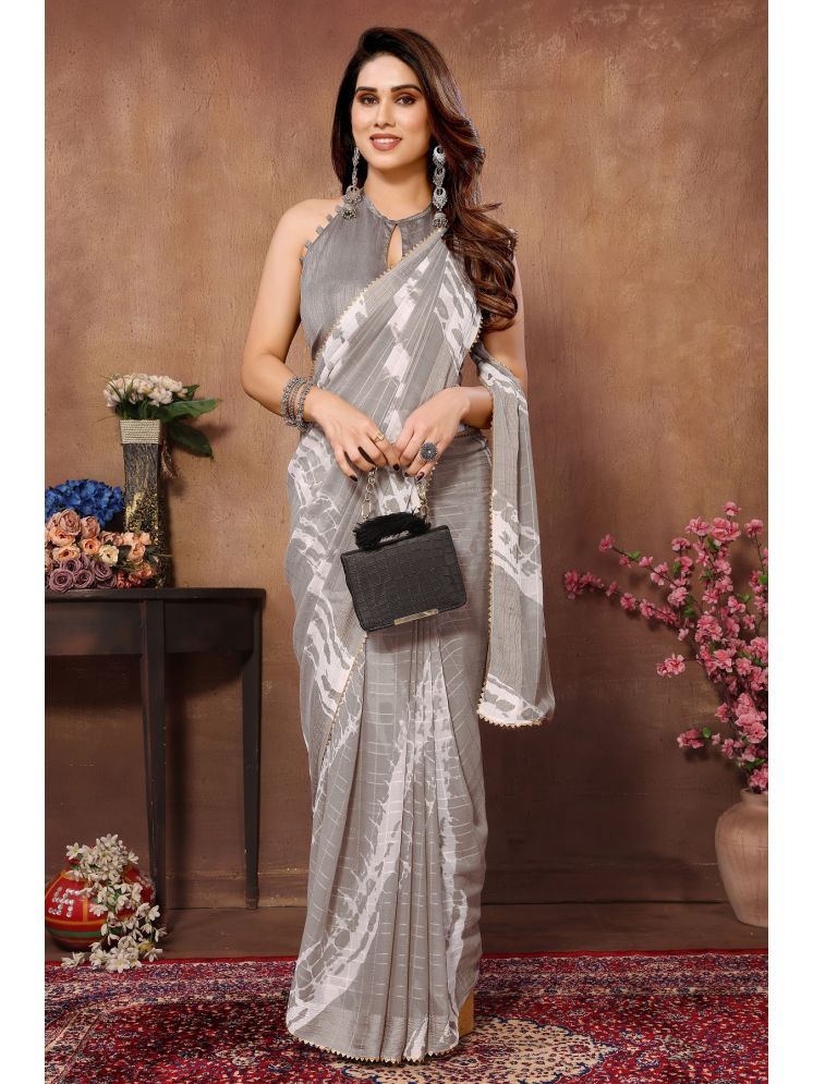     			Gazal Fashions Pack of 1 Georgette Printed Saree With Blouse Piece ( Grey )