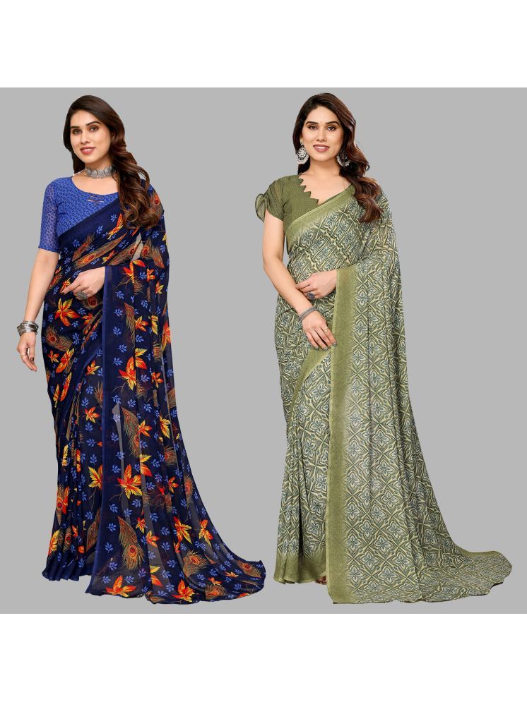     			Kashvi Sarees Pack of 2 Georgette Printed Saree With Blouse Piece ( Multicolor )