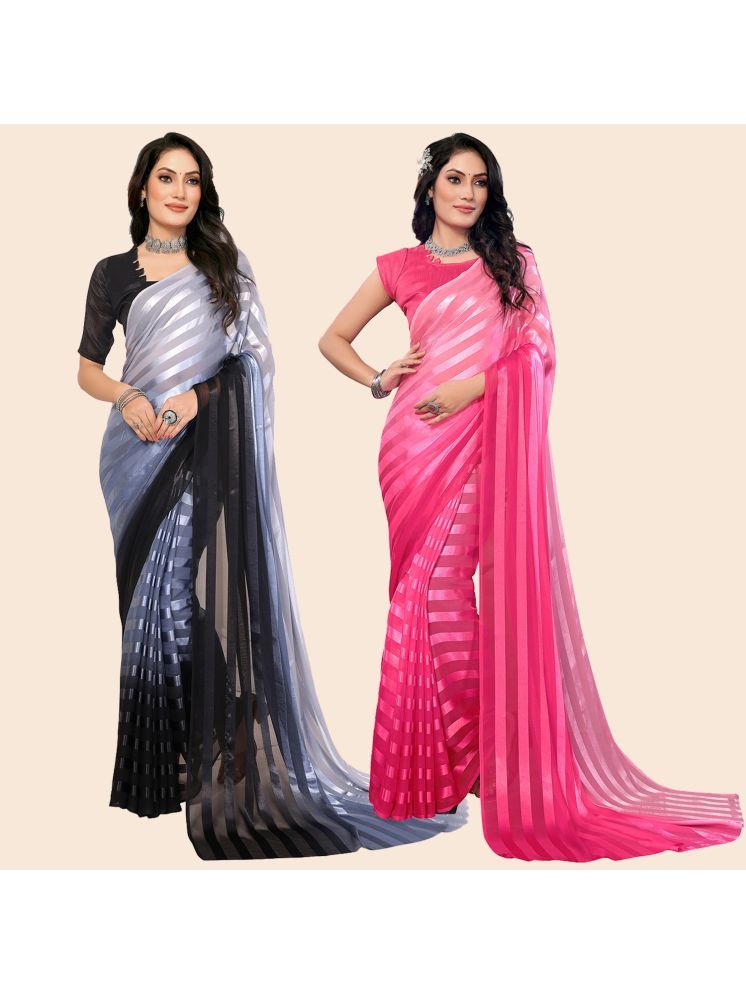     			Kashvi Sarees Pack of 2 Satin Striped Saree With Blouse Piece ( Multicolor )