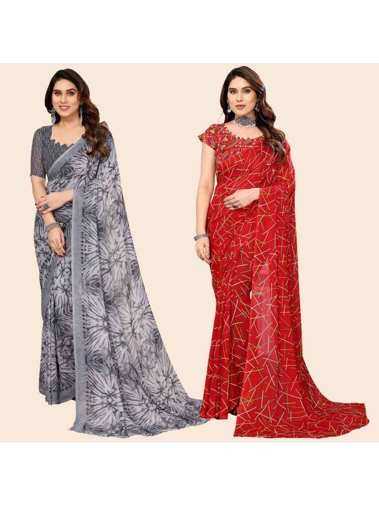     			Kashvi Sarees Pack of 2 Georgette Printed Saree With Blouse Piece ( Multicolor )