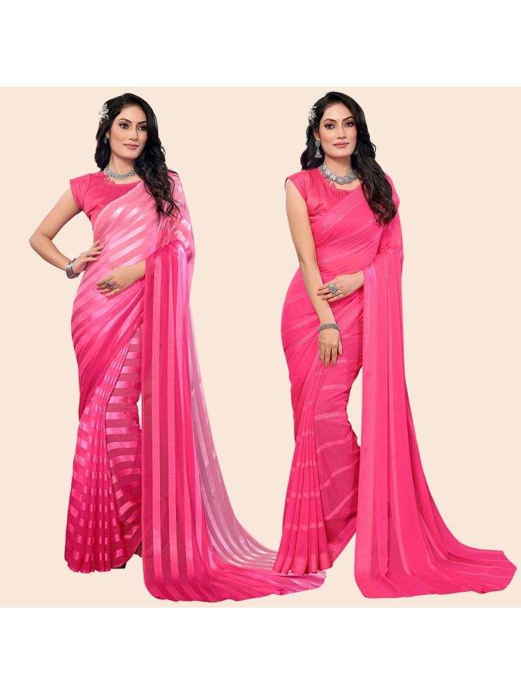     			Kashvi Sarees Pack of 2 Satin Striped Saree With Blouse Piece ( Multicolor )