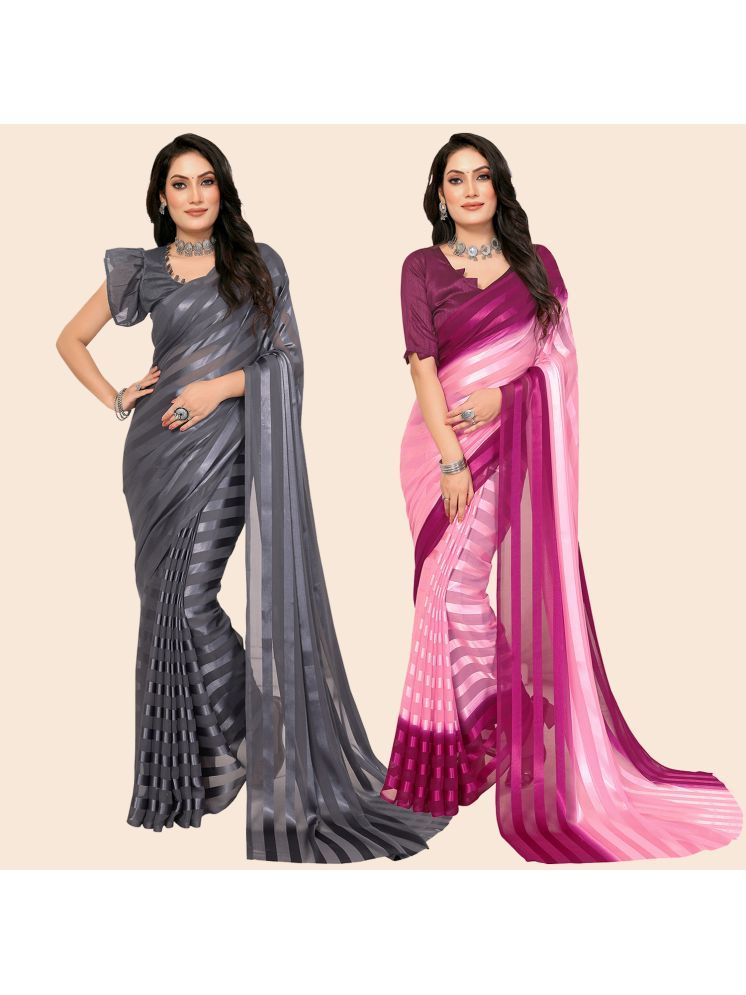     			Kashvi Sarees Pack of 2 Satin Striped Saree With Blouse Piece ( Multicolor )