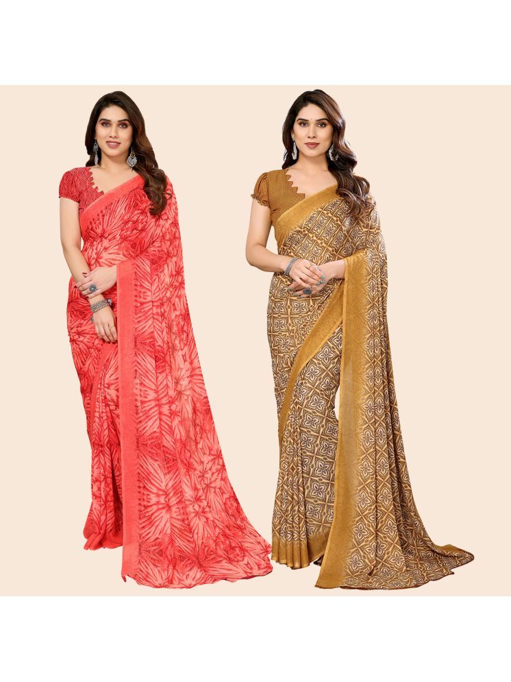     			Kashvi Sarees Pack of 2 Georgette Printed Saree With Blouse Piece ( Multicolor )