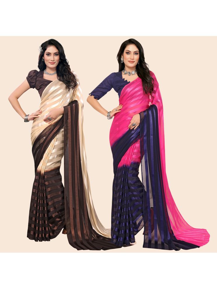     			Kashvi Sarees Pack of 2 Satin Striped Saree With Blouse Piece ( Multicolor )