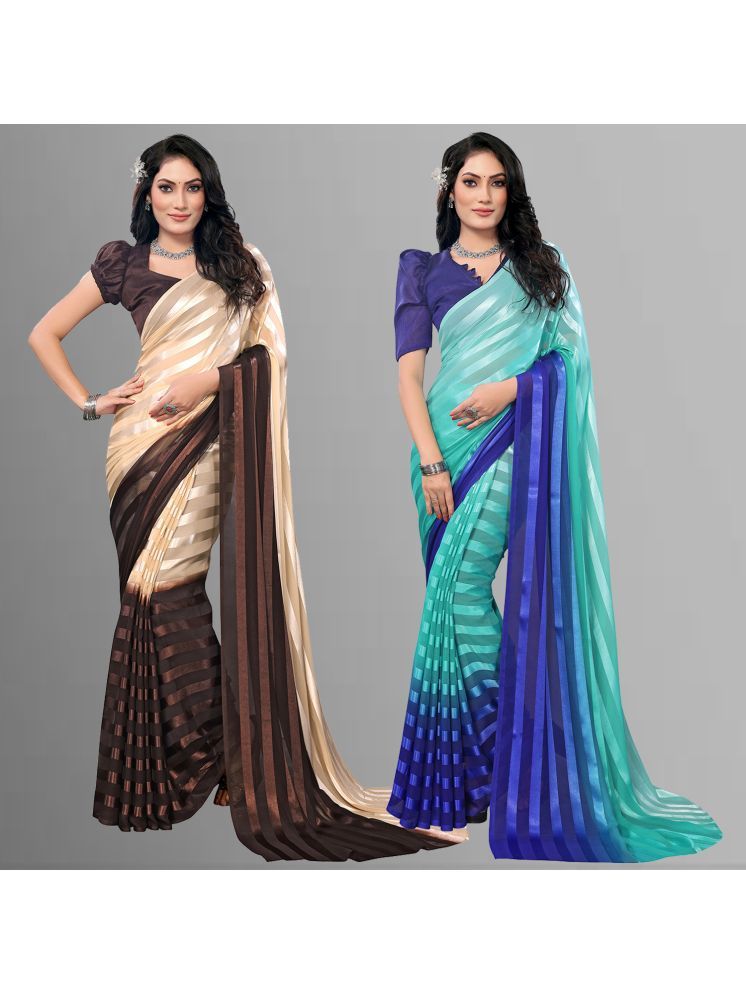     			Kashvi Sarees Pack of 2 Satin Striped Saree With Blouse Piece ( Multicolor )