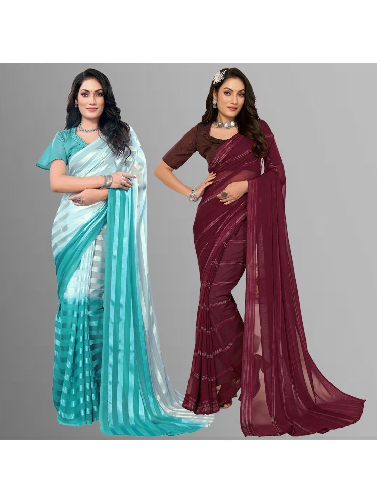     			Kashvi Sarees Pack of 2 Satin Striped Saree With Blouse Piece ( Multicolor )