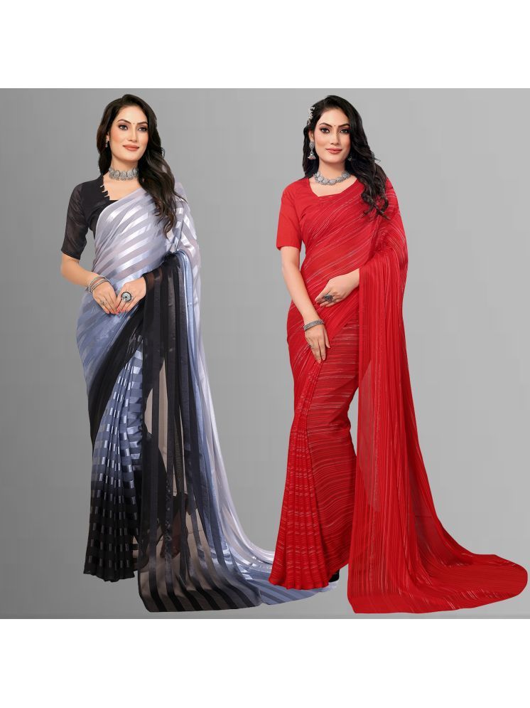     			Kashvi Sarees Pack of 2 Satin Striped Saree With Blouse Piece ( Multicolor )