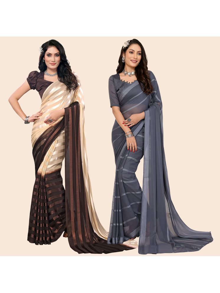     			Kashvi Sarees Pack of 2 Satin Striped Saree With Blouse Piece ( Multicolor )