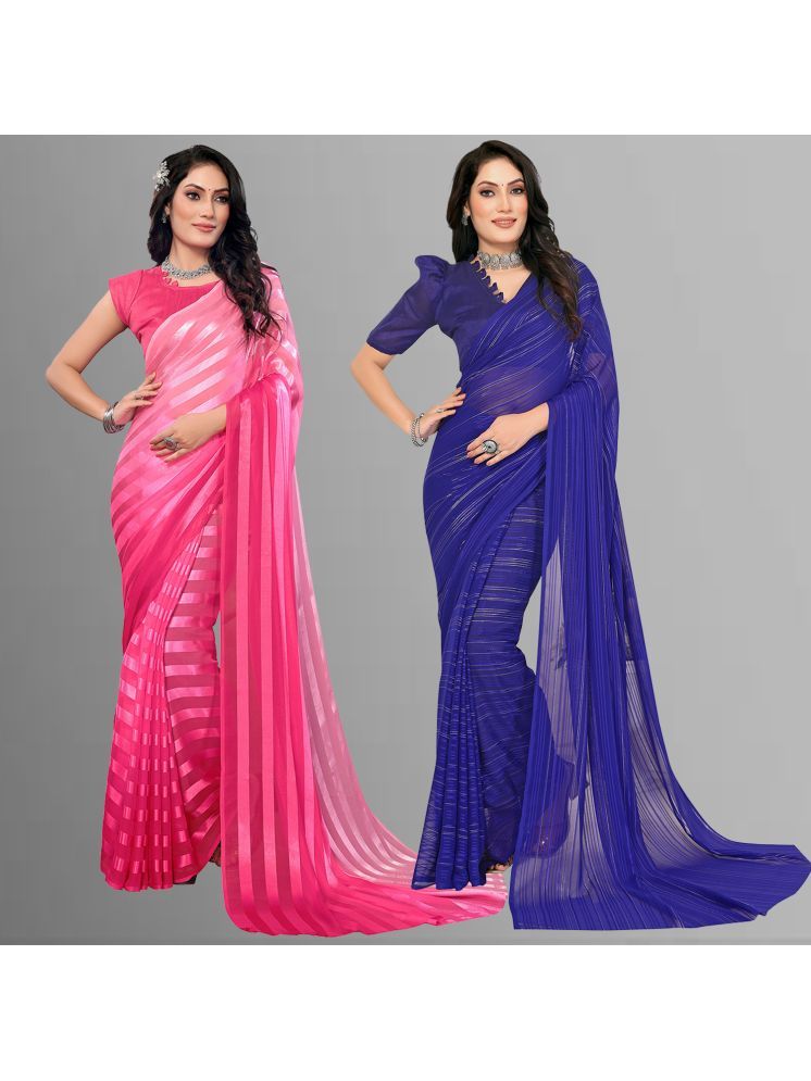     			Kashvi Sarees Pack of 2 Satin Striped Saree With Blouse Piece ( Multicolor )