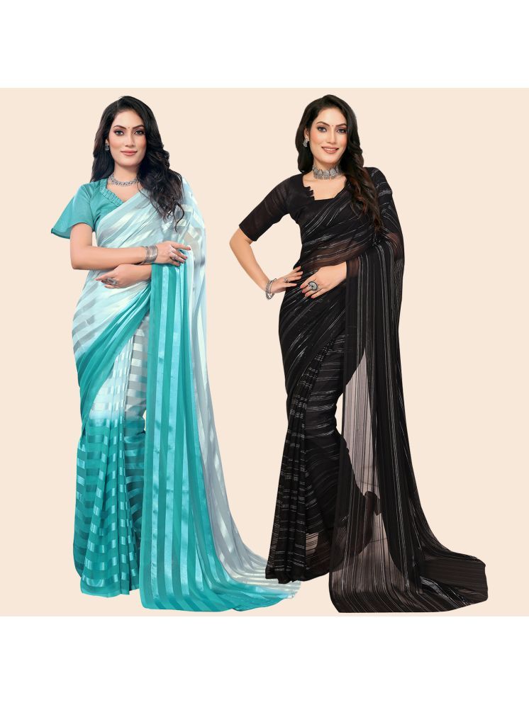     			Kashvi Sarees Pack of 2 Satin Striped Saree With Blouse Piece ( Multicolor )