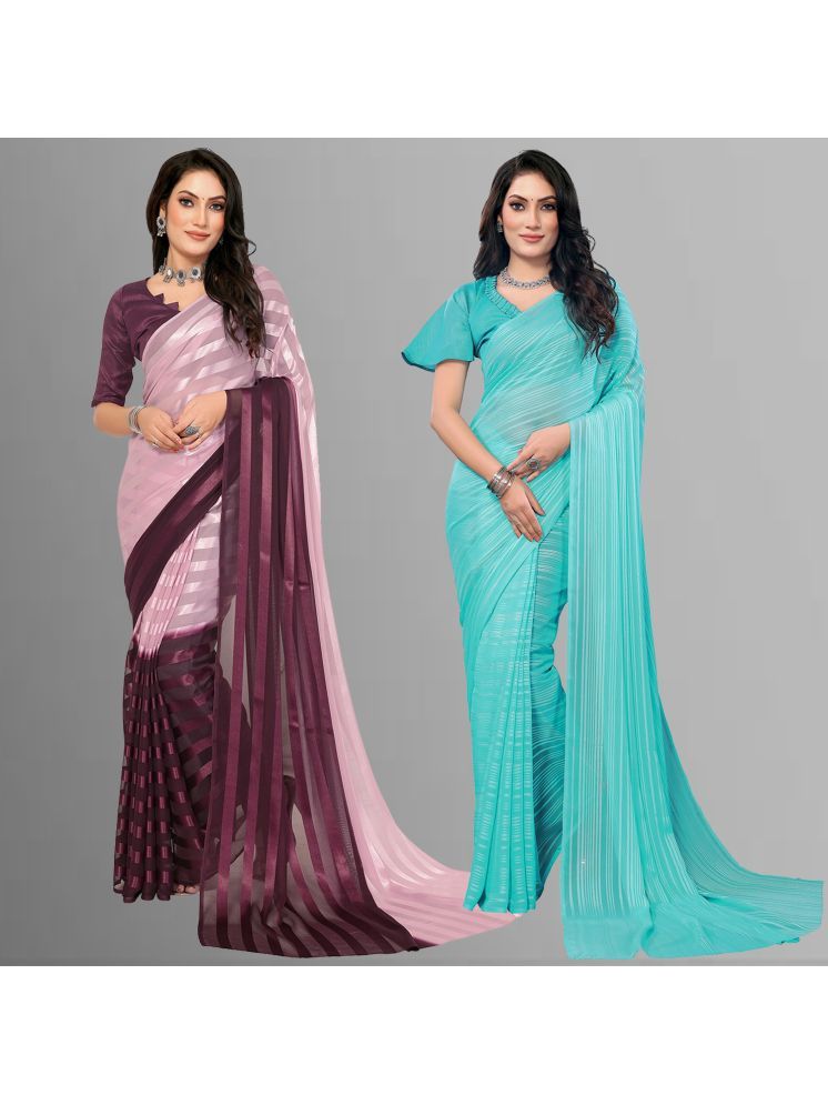     			Kashvi Sarees Pack of 2 Satin Striped Saree With Blouse Piece ( Multicolor )