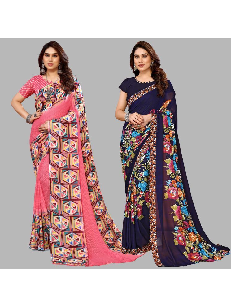     			Kashvi Sarees Pack of 2 Georgette Printed Saree With Blouse Piece ( Multicolor )