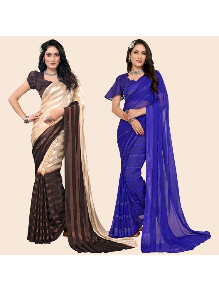     			Kashvi Sarees Pack of 2 Satin Striped Saree With Blouse Piece ( Multicolor )