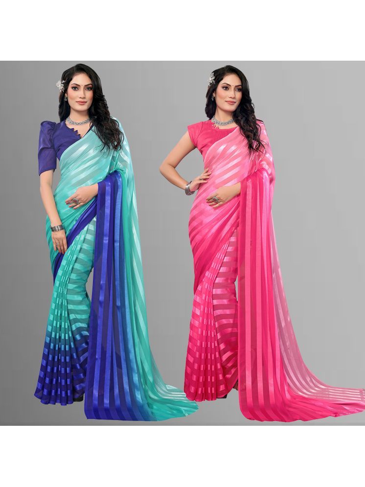     			Kashvi Sarees Pack of 2 Satin Striped Saree With Blouse Piece ( Multicolor )