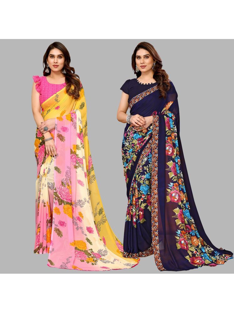     			Kashvi Sarees Pack of 2 Georgette Printed Saree With Blouse Piece ( Multicolor )