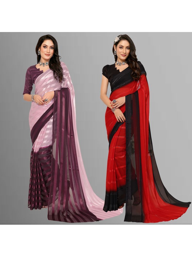     			Kashvi Sarees Pack of 2 Satin Striped Saree With Blouse Piece ( Multicolor )