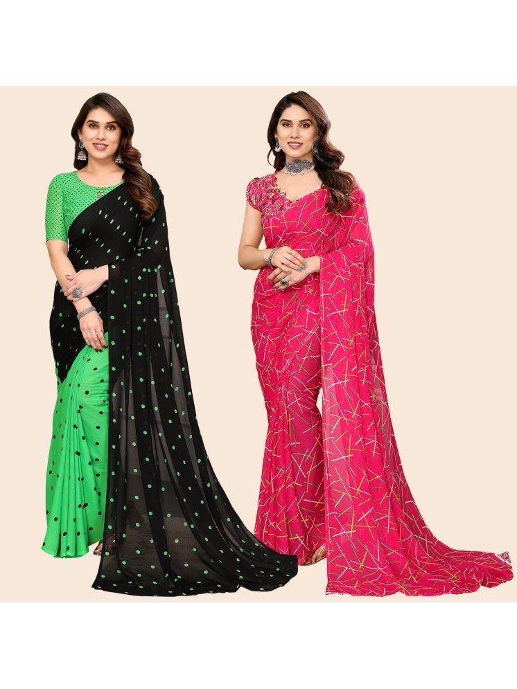     			Kashvi Sarees Pack of 2 Georgette Printed Saree With Blouse Piece ( Multicolor )