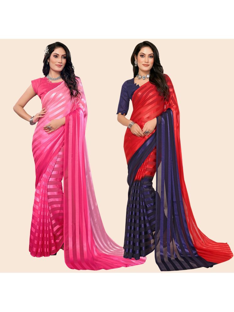     			Kashvi Sarees Pack of 2 Satin Striped Saree With Blouse Piece ( Multicolor )