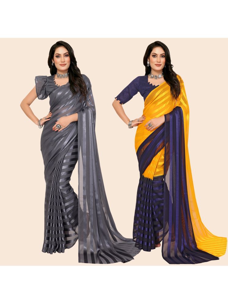     			Kashvi Sarees Pack of 2 Satin Striped Saree With Blouse Piece ( Multicolor )