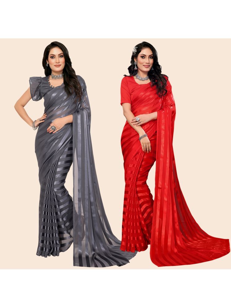     			Kashvi Sarees Pack of 2 Satin Striped Saree With Blouse Piece ( Multicolor )