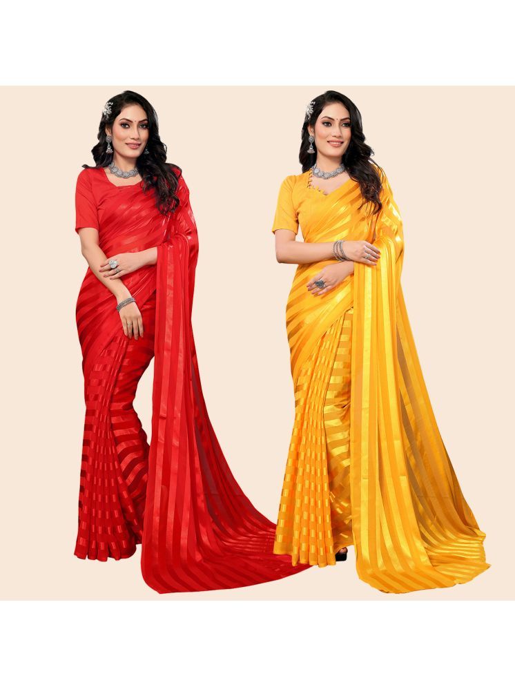     			Kashvi Sarees Pack of 2 Satin Striped Saree With Blouse Piece ( Multicolor )