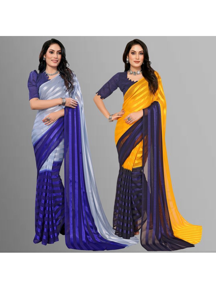     			Kashvi Sarees Pack of 2 Satin Striped Saree With Blouse Piece ( Multicolor )