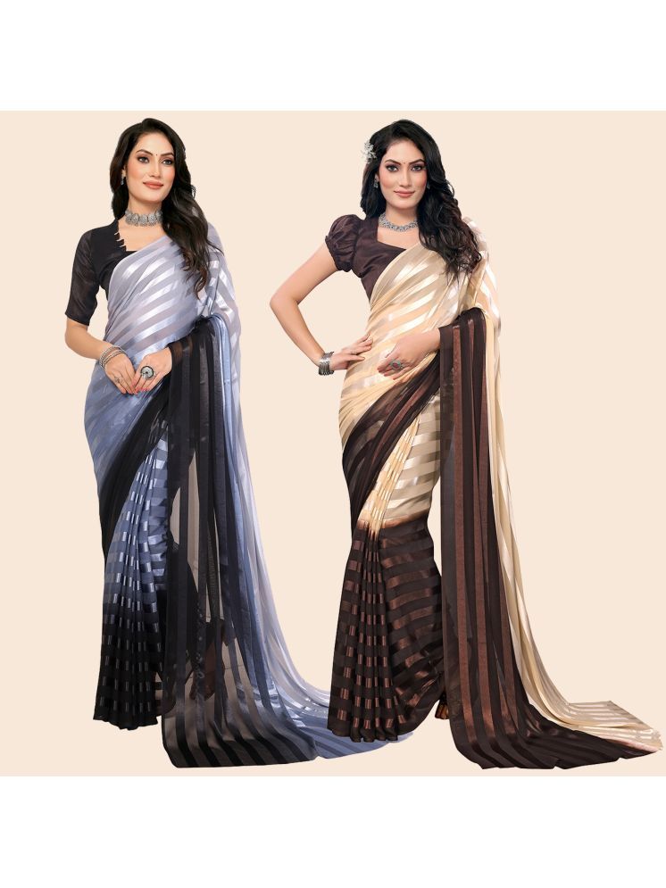     			Kashvi Sarees Pack of 2 Satin Striped Saree With Blouse Piece ( Multicolor )