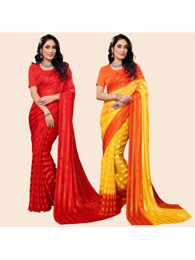     			Kashvi Sarees Pack of 2 Satin Striped Saree With Blouse Piece ( Multicolor )