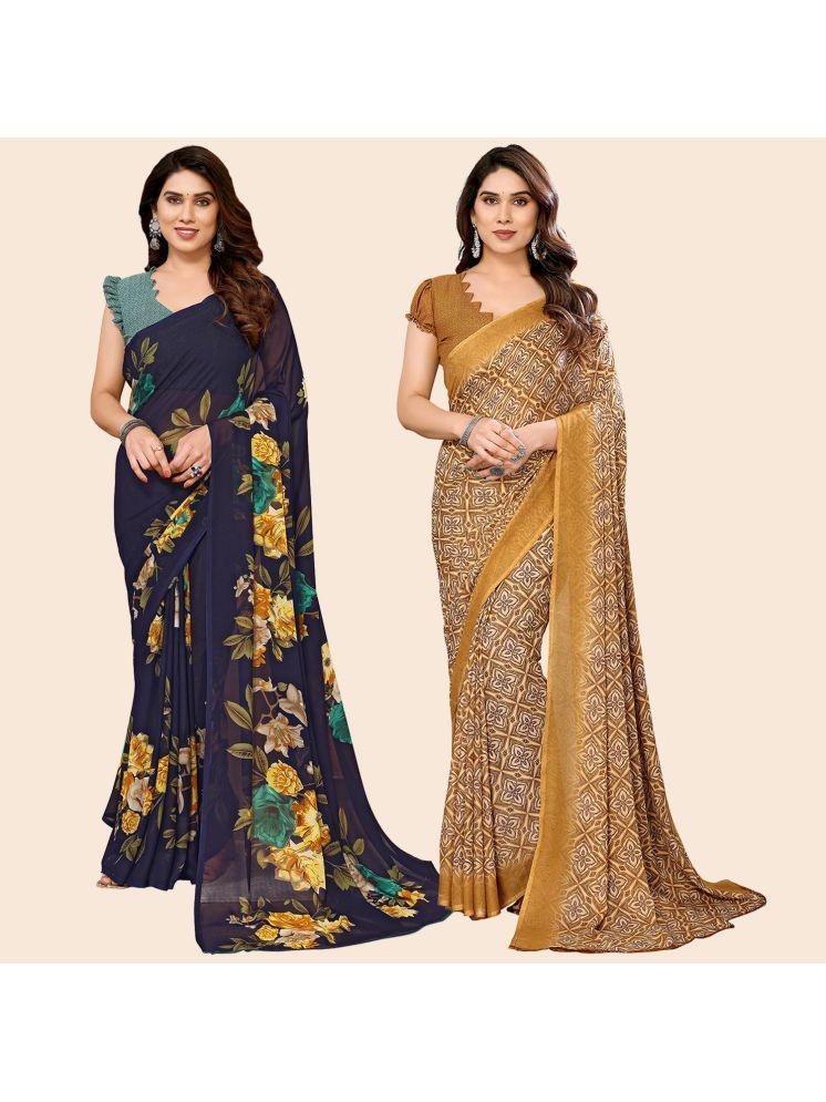     			Kashvi Sarees Pack of 2 Georgette Printed Saree With Blouse Piece ( Multicolor )