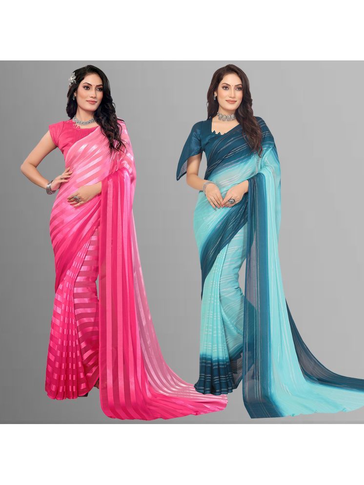     			Kashvi Sarees Pack of 2 Satin Striped Saree With Blouse Piece ( Multicolor )