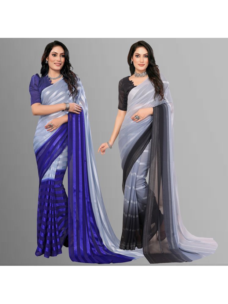     			Kashvi Sarees Pack of 2 Satin Striped Saree With Blouse Piece ( Multicolor )