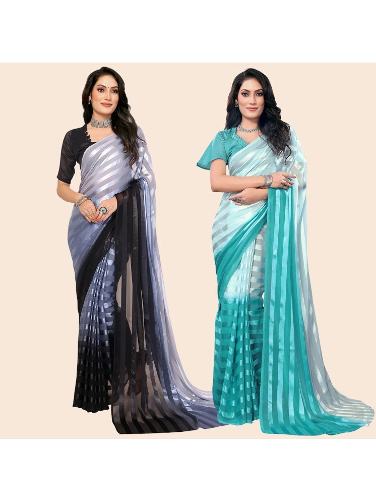     			Kashvi Sarees Pack of 2 Satin Striped Saree With Blouse Piece ( Multicolor )