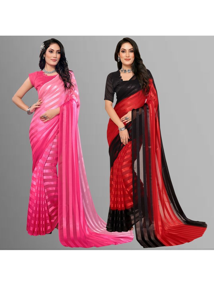     			Kashvi Sarees Pack of 2 Satin Striped Saree With Blouse Piece ( Multicolor )