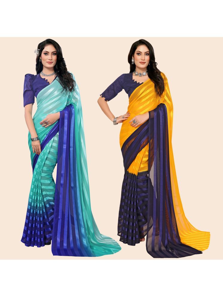     			Kashvi Sarees Pack of 2 Satin Striped Saree With Blouse Piece ( Multicolor )