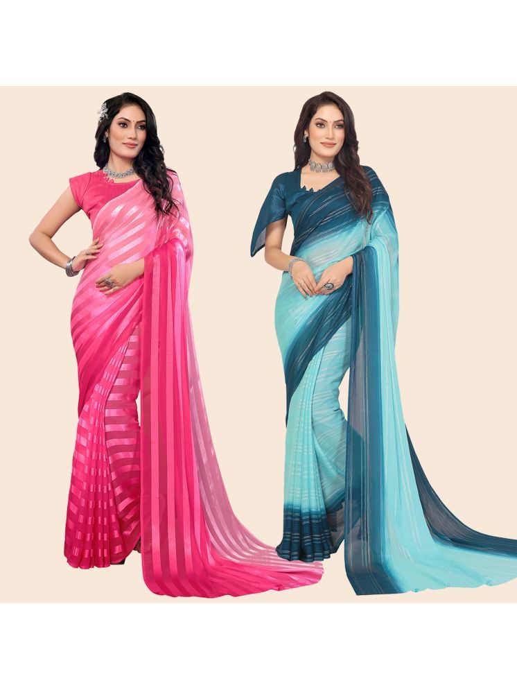     			Kashvi Sarees Pack of 2 Satin Striped Saree With Blouse Piece ( Multicolor )