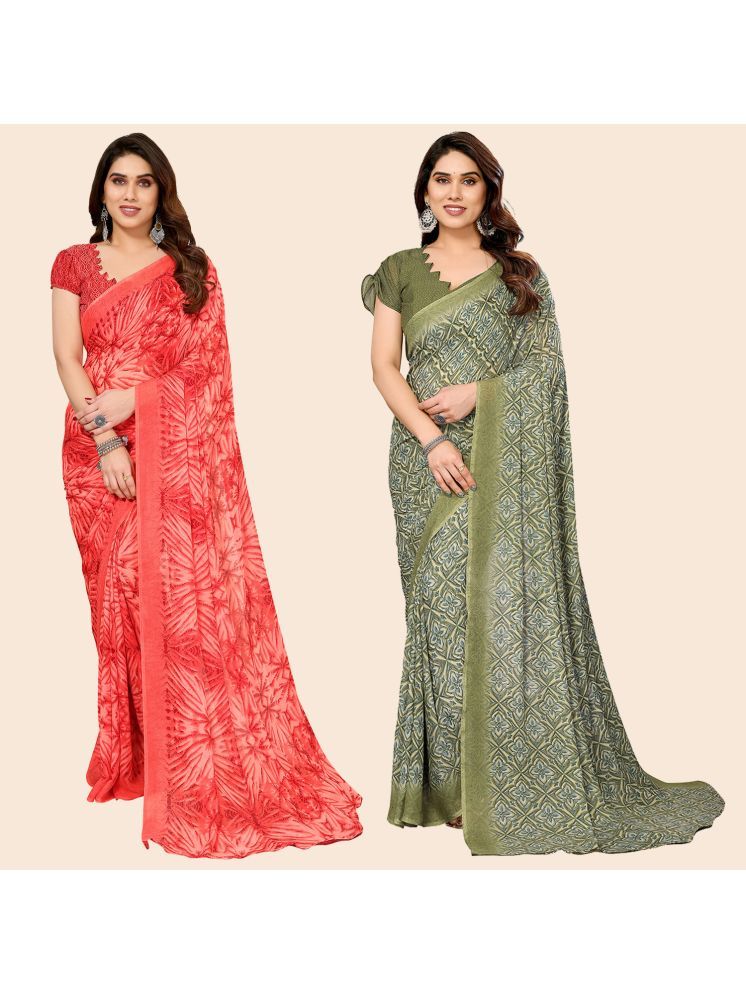     			Kashvi Sarees Pack of 2 Georgette Printed Saree With Blouse Piece ( Multicolor )