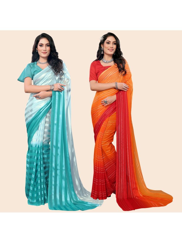     			Kashvi Sarees Pack of 2 Satin Striped Saree With Blouse Piece ( Multicolor )