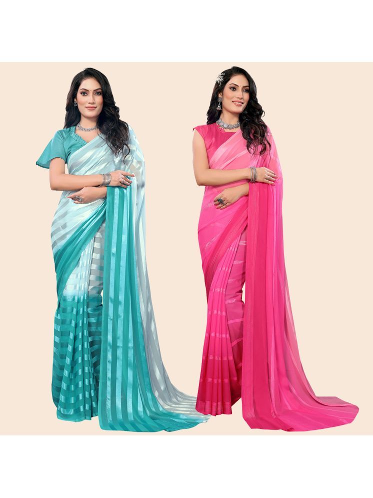     			Kashvi Sarees Pack of 2 Satin Striped Saree With Blouse Piece ( Multicolor )